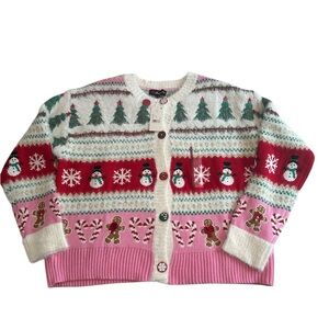 33 Degree Fuzzy Christmas Tree and Gingerbread Man Cardigan Womens Size XXL